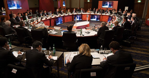 Trade and Investment Minister Andrew Robb leads the main session of the G20 Trade Ministers meeting in Sydney. Image credit: Flickr (2014 G20 Australia).