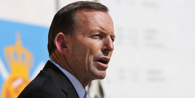 Australian Prime Minister Tony Abbott addresses the crowd at Multi-National Base Tarin Kot on Oct. 28, 2013 in Uruzgan, Afghanistan. Photo Source: US Embassy Kabul Afghanistan (Flickr). Creative Commons.