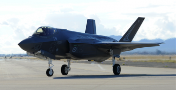 The first Australian F-35A Lightning II arriving at Luke Airforce Base. Photo source: Airman Pedro Mota (Wikimedia). Licensed under Public Domain. 