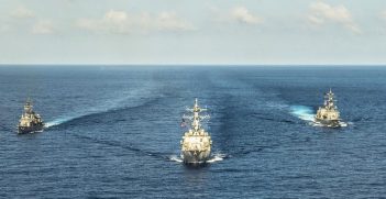 South China Sea: Arleigh Burke-class guided-missile destroyer USS Mustin. Photo credit: U.S. Pacific Fleet (Flickr) Creative Commons