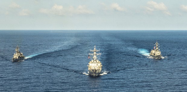 South China Sea: Arleigh Burke-class guided-missile destroyer USS Mustin. Photo credit: U.S. Pacific Fleet (Flickr) Creative Commons