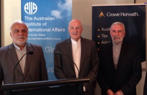 From left:  Ebrahim Rahimpour, Richard Broinowski &  Ambassador Abdolhossein Vahaji - photo by Zia Khan