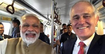 Turnbull and Modi on train during Turnbull's 2017 Indian visit. From Turnbull's Facebook page.