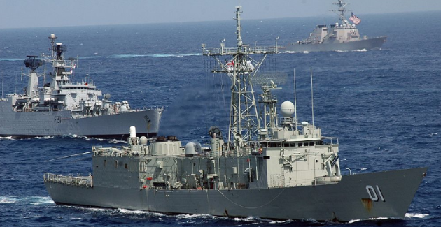 Australian, Indian and US ships in Malabar 2007. United States Navy (Wikimedia Commons) Creative Commons.