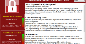 Screenshot of a computer infected by the WannaCry ransomware (WikimediaCommons)