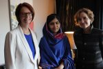 Alice Albright and Julia Gillard, CEO and Board Chair of the GPE, with Malala Yousafzai