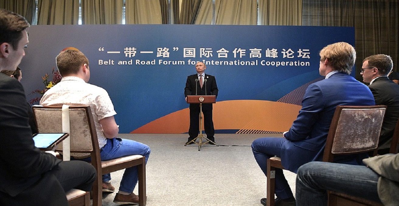 President Vladimir Putin speaking at the Belt and Road Forum