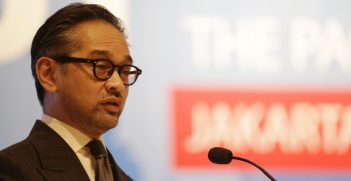 Indonesia Foreign Minister Marty Natalegawa deliver his speech during CTBT  in Jakarta , Indonesia, Monday, May 19, 2014.