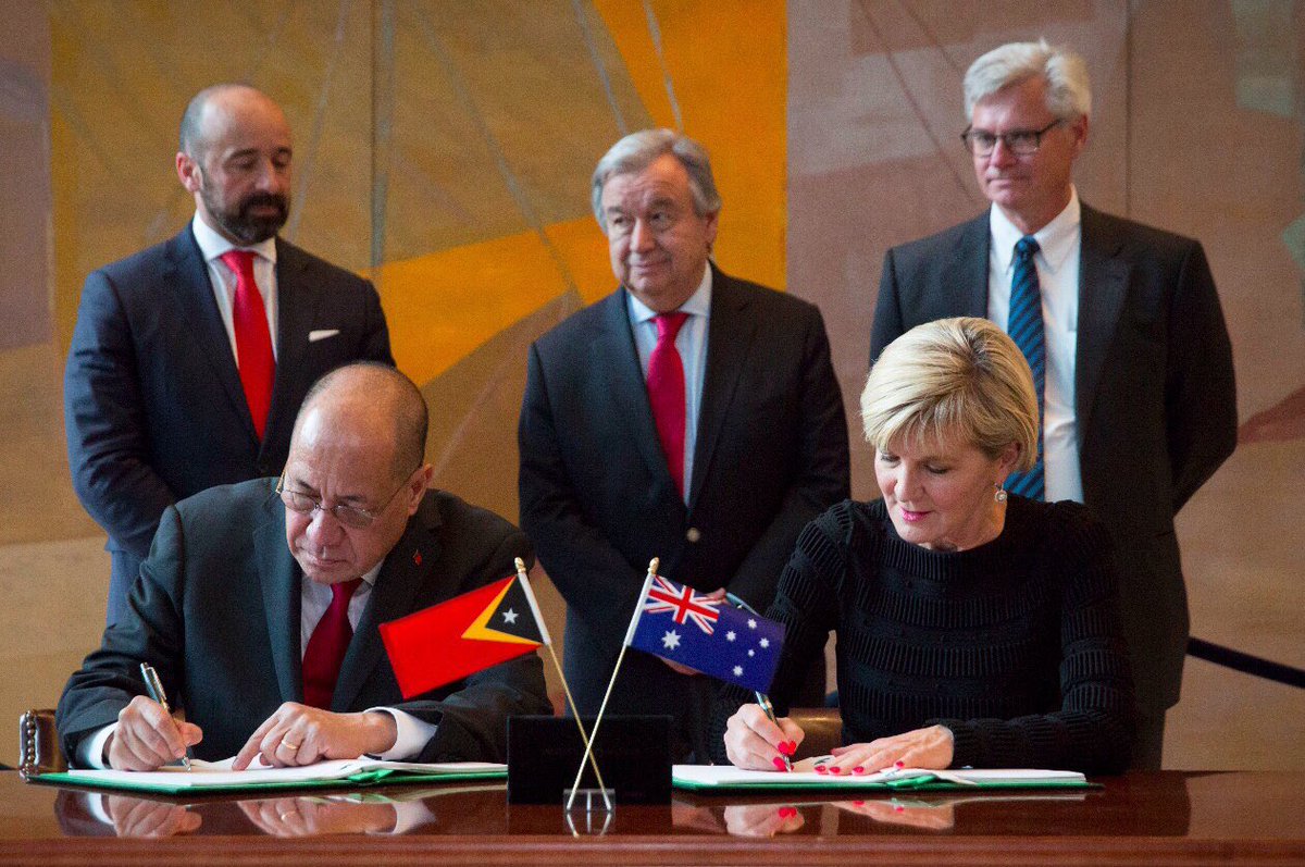 Signing of Timor-Leste/Australia maritime boundray treaty, 6 March 2018. Twitter user: @JulieBishopMP 