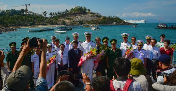 180517-N-QV906-134 NHA TRANG, Vietnam (May 17, 2018) Soldiers, Sailors, Marines and Airmen currently assigned to Military Sealift Command hospital ship USNS Mercy (T-AH-19) participating in Pacific Partnership 2018 (PP18) pose for a group photo during a press conference after the PP18 opening ceremony. Mercy is currently deployed in support of Pacific Partnership 2018 (PP18). PP18’s mission is to work collectively with host and partner nations to enhance regional interoperability and disaster response capabilities, increase stability and security in the region, and foster new and enduring friendships across the Indo-Pacific Region. Pacific Partnership, now in its 13th iteration, is the largest annual multinational humanitarian assistance and disaster relief preparedness mission conducted in the Indo-Pacific. (U.S. Navy photo by Mass Communication Specialist 1st Class Micah Blechner/RELEASED)