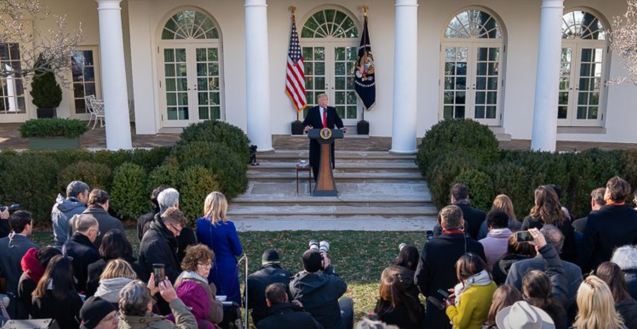 Trump addresses the media. Source; The White House. 