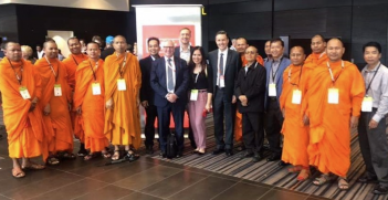 Cambodian Community in Adelaide with Chris Hayes MP, Julian Hill MP and Mark Butler MP, attending the ALP’s National Conference in support of resolution passed to sanction Cambodia’s regime. Credit: Dara Khiev