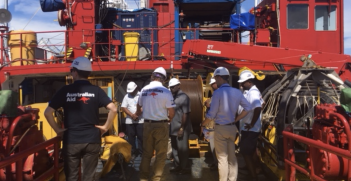 Officials from the Solomon Islands government and the Australian High Commission in Honiara tour the RV Northern Endeavour after it completed the survey for laying the Coral Sea Cable System to link Australia, Papua New Guinea and the Solomon Islands. Source: Coral Sea Cable System