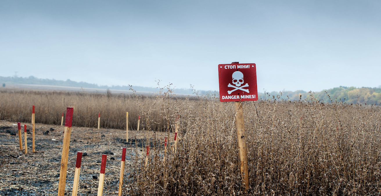 A field in Donbass in Eastern Ukraine that was mined during the conflict between the Ukrainian military and pro-Russian separatists. Source: Roberto Maldeno, Flickr