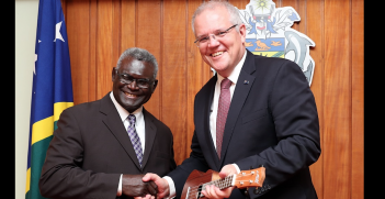 Scott Morrison and Manasseh Sogavare, June 2019. Source: Australian Prime Minister's Office handout