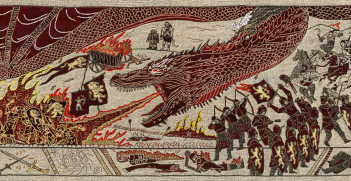 Battle of the Goldroad from Game of Thrones - Season 7 Episode 4 on the official tapestry produced in Northern Ireland. Source: Wikimedia Commons: Kal242382. License: https://creativecommons.org/licenses/by-sa/4.0/deed.en