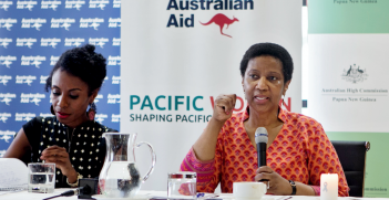 Diane Kambanei, Executive Director, YWCA, Papua New Guinea and Phumzile Mlambo-Ngcuka, Executive Director of UN Women at the Australian High Commission eek the ending of violence against women and girls. Source: Flickr, UN Women http://bit.ly/2HVunos