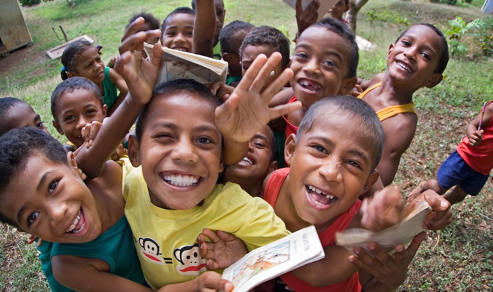 A group of school children at a village school in Vanua Levu, Fiji. Photo by Marc Anderson.