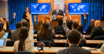 Secretary Michael R. Pompeo At a Press Availability After the Afghanistan Signing Ceremony. Source: Freddie Everett https://bit.ly/3ann7gs