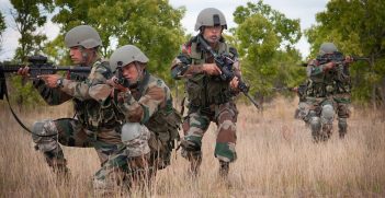 Indian Army soldiers with the 99th Mountain Brigade's 2nd Battalion, 5th Gurkha Rifles, move into position while demonstrating a platoon-level ambush. Source: US Army https://bit.ly/2XQXwcc