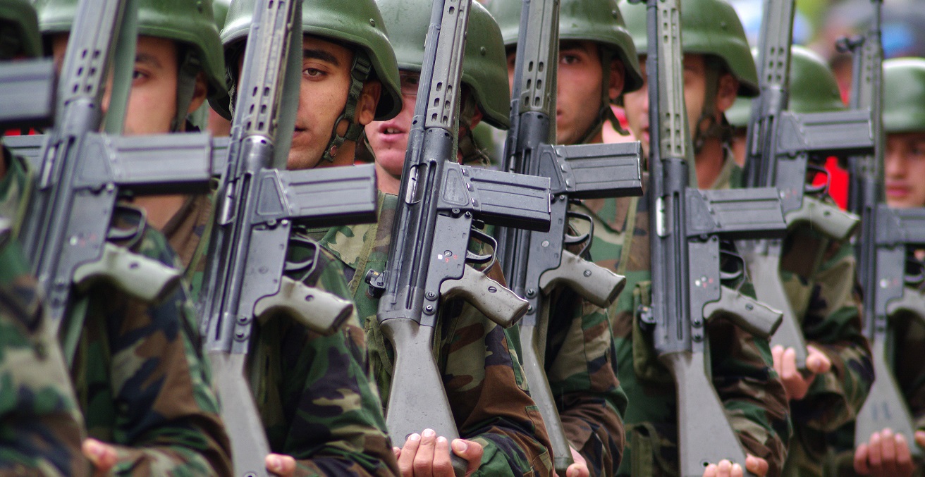 Soldiers marching holding rifles. Source: Orlock, Shutterstock.com