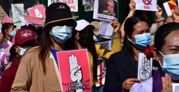 On 13 February 2021, in Taunggyi, Myanmar people took to the streets to demonstrate against the military power. Source: Robert Bociaga Olk Bon https://www.shutterstock.com/image-photo/taunggyi-myanmar-13-feb-2021-people-1915809556